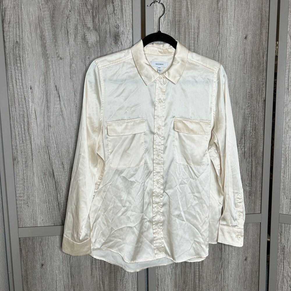 Equipment Button Down Shirt Size M Satin Long Sleeves Ivory Cream Color